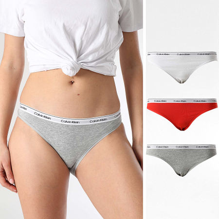 Calvin Klein - Lot De 3 Culottes Femme QD5207E Blanc Rouge Gris Chiné