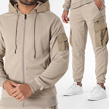 Classic Series - Ensemble Sweat Zippé Capuche Et Pantalon Cargo Beige