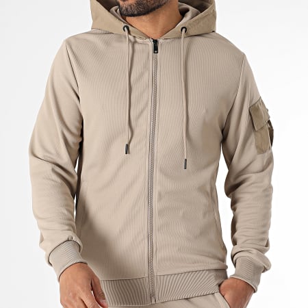 Classic Series - Ensemble Sweat Zippé Capuche Et Pantalon Cargo Beige