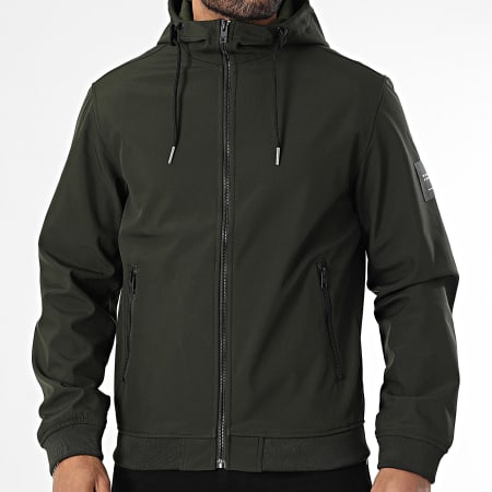 Jack And Jones - Basic Softshell Zip Hooded Jacket Donkergroen