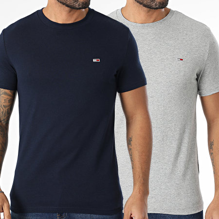 Tommy Jeans - Lot De 2 Tee Shirts Jersey 0687 Gris Chiné Bleu Marine