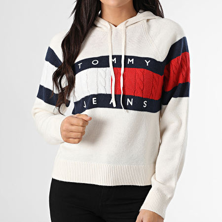 Tommy Jeans - Pull Capuche Femme Center Flag 0250 Ecru