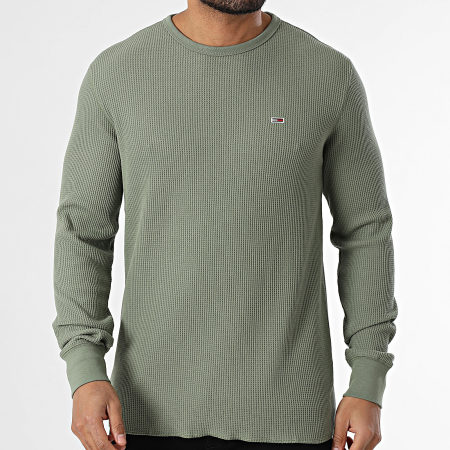 Tommy Jeans - Pull Slim Waffle 0688 Vert Kaki