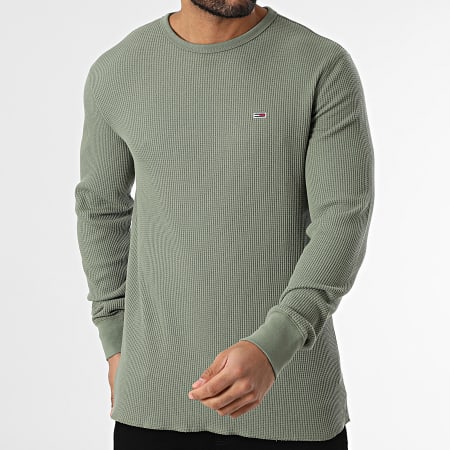 Tommy Jeans - Pull Slim Waffle 0688 Vert Kaki