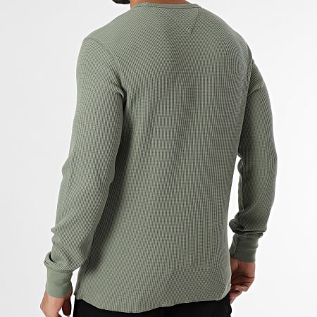Tommy Jeans - Pull Slim Waffle 0688 Vert Kaki