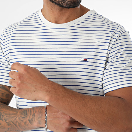 Tommy Jeans - Tee Shirt Stripe 0377 Blanc Bleu Roi