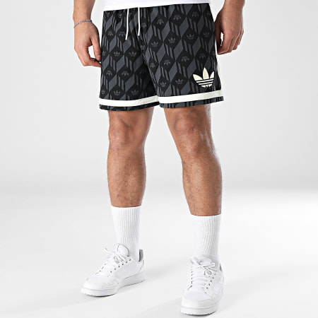 Adidas Originals - Short Jogging A Bandes Jacquared JD5195 Noir Gris Anthracite