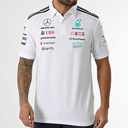 Adidas Sportswear - Polo Manches Courtes A Bandes AMG Mercedes JW0586 Blanc