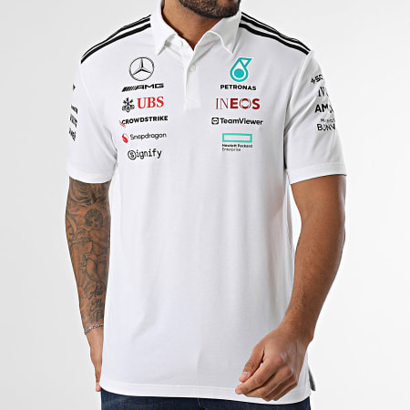 Adidas Sportswear - Polo Manches Courtes A Bandes AMG Mercedes JW0586 Blanc