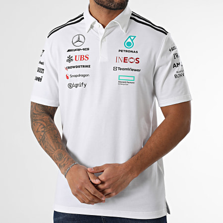Adidas Sportswear - Polo Manches Courtes A Bandes AMG Mercedes JW0586 Blanc