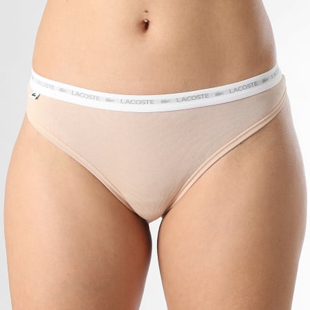 Lacoste - Set van 3 klassieke beige donkerbruine G-strings voor dames