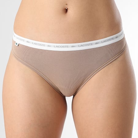 Lacoste - Set van 3 klassieke beige donkerbruine G-strings voor dames