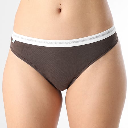 Lacoste - Set van 3 klassieke beige donkerbruine G-strings voor dames