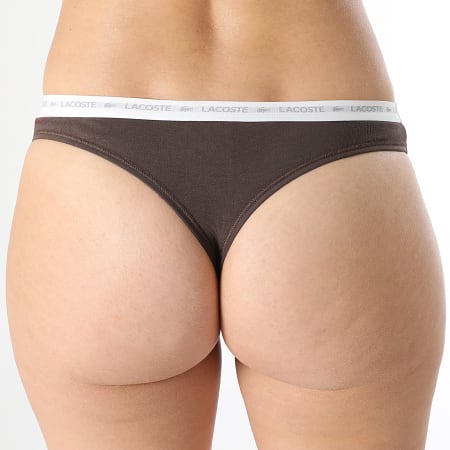 Lacoste - Set van 3 klassieke beige donkerbruine G-strings voor dames