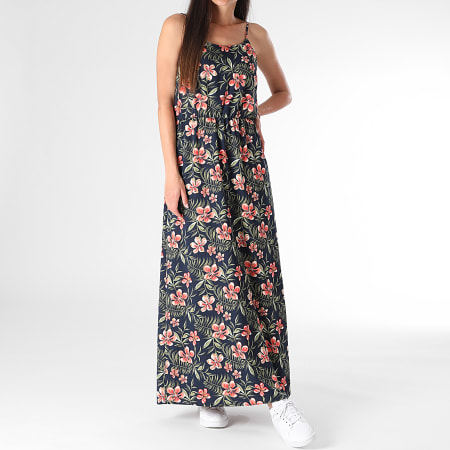 Only - Robe Longue Femme Nova Life Elite Bleu Marine Rose Vert Floral