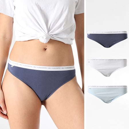 Lacoste - Set van 3 klassieke G-strings voor dames Wit Lichtblauw
