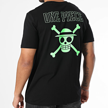 One Piece - Oversize Hybrid Color Tee Shirt Negro Verde Fluo