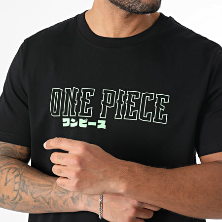 One Piece - Oversize Hybrid Color Tee Shirt Negro Verde Fluo