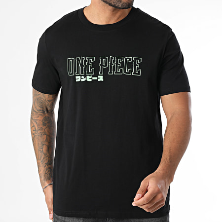 One Piece - Oversize Hybrid Color Tee Shirt Negro Verde Fluo