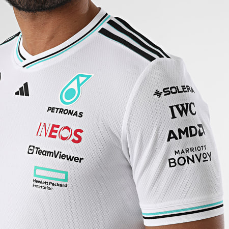 Adidas Sportswear - Tee Shirt Col V A Bandes AMG Mercedes JX5795 Blanc