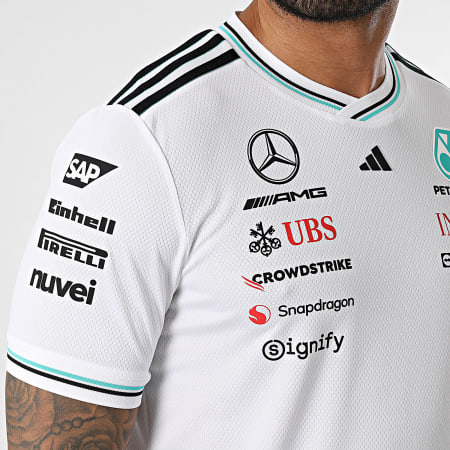 Adidas Sportswear - Tee Shirt Col V A Bandes AMG Mercedes JX5795 Blanc