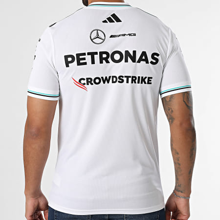 Adidas Sportswear - Tee Shirt Col V A Bandes AMG Mercedes JX5795 Blanc