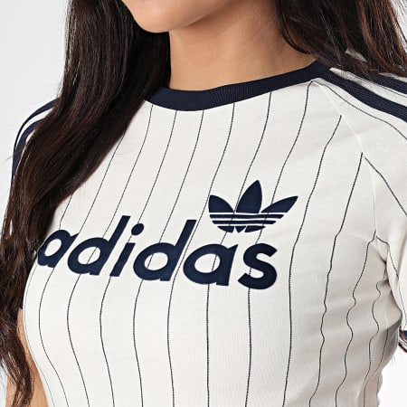 Adidas Originals - Tee Shirt A Bandes A Rayures Femme Graphic Cali JC7705 Ecru Bleu Marine