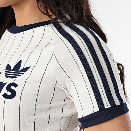 Adidas Originals - Tee Shirt A Bandes A Rayures Femme Graphic Cali JC7705 Ecru Bleu Marine