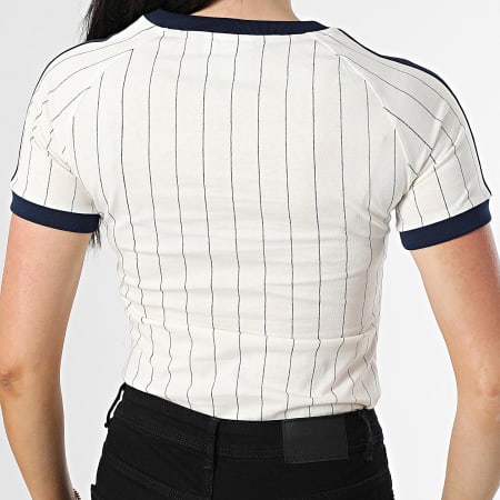Adidas Originals - Tee Shirt A Bandes A Rayures Femme Graphic Cali JC7705 Ecru Bleu Marine