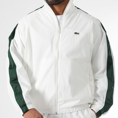 Lacoste - Veste Zippée Logo Brodé Crocodile Blanc Vert Foncé