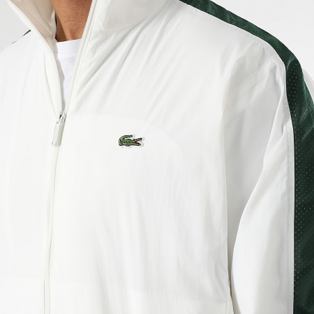 Lacoste - Veste Zippée Logo Brodé Crocodile Blanc Vert Foncé