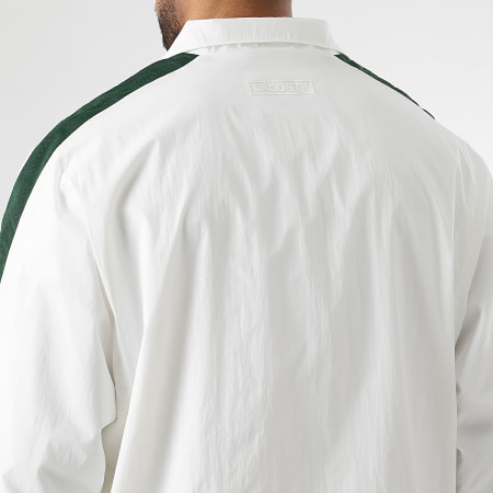 Lacoste - Veste Zippée Logo Brodé Crocodile Blanc Vert Foncé