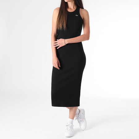Lacoste - Robe Débardeur Femme Logo Brodé Crocodile Noir