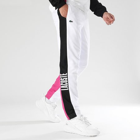 Lacoste Pantalon Jogging A Bandes Logo Crocodile Blanc Rose Noir