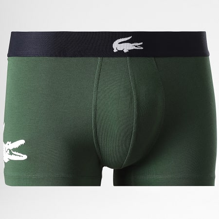 Lacoste - Lot De 3 Boxers Logo Brodé Crocodile Blanc Vert Foncé Bleu Marine