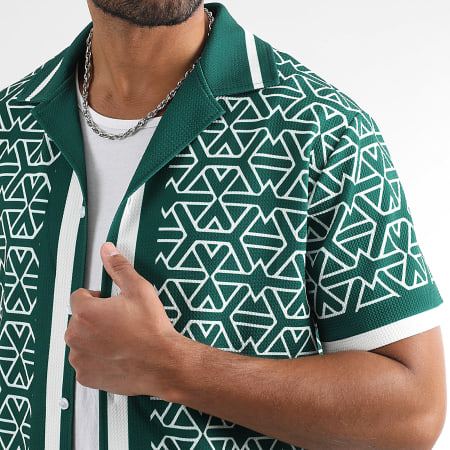 LBO - Ensemble Chemise Manches Courtes Et Short Jogging Imprimé 1630 Vert Bouteille Blanc
