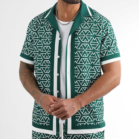 LBO - Ensemble Chemise Manches Courtes Et Short Jogging Imprimé 1630 Vert Bouteille Blanc