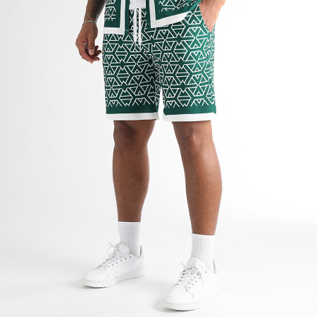 LBO - Ensemble Chemise Manches Courtes Et Short Jogging Imprimé 1630 Vert Bouteille Blanc
