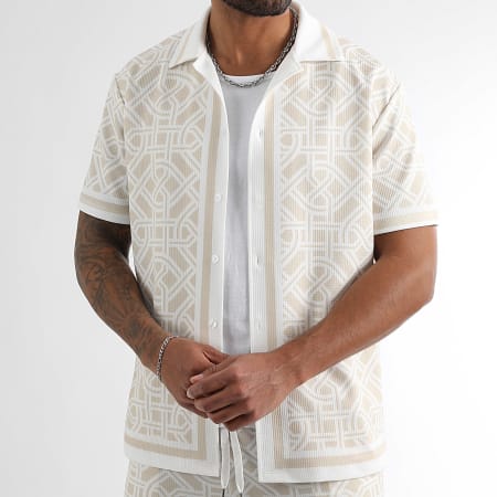 LBO - Ensemble Chemise Manches Courtes Et Short Jogging Imprimé 1636 Beige Blanc