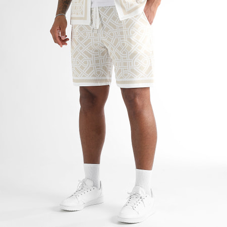 LBO - Ensemble Chemise Manches Courtes Et Short Jogging Imprimé 1636 Beige Blanc