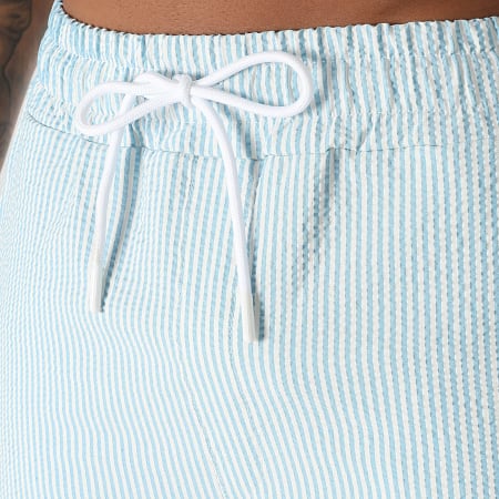 LBO - Short De Bain Seersucker A Rayures 0395 Bleu Clair Blanc