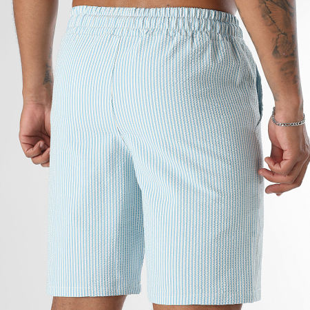 LBO - Short De Bain Seersucker A Rayures 0395 Bleu Clair Blanc