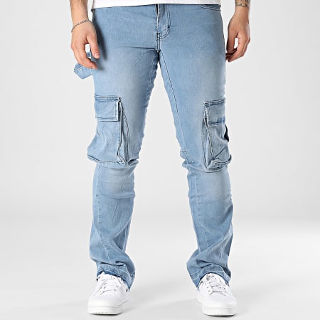 Zelys Paris - Pantalon Cargo Jean Flare Bleu Denim