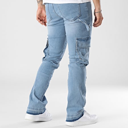 Zelys Paris - Pantalon Cargo Jean Flare Bleu Denim