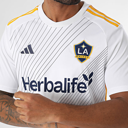 Tee Shirt A Stripes A Bandes Los Angeles Galaxy JL5825 White Blue Navy  Orange