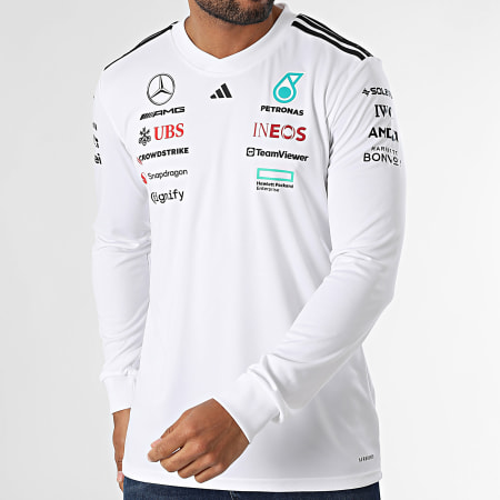 Adidas Sportswear - Tee Shirt Manches Longues A Bandes Mercedes AMG JX5801 Blanc