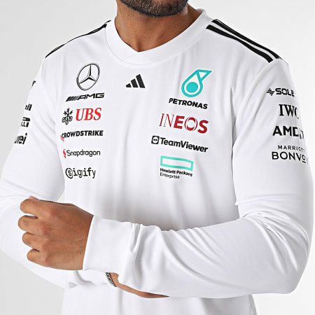 Adidas Sportswear - Tee Shirt Manches Longues A Bandes Mercedes AMG JX5801 Blanc