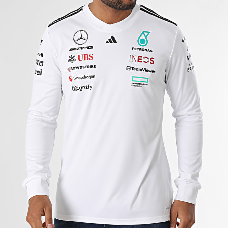 Adidas Sportswear - Tee Shirt Manches Longues A Bandes Mercedes AMG JX5801 Blanc
