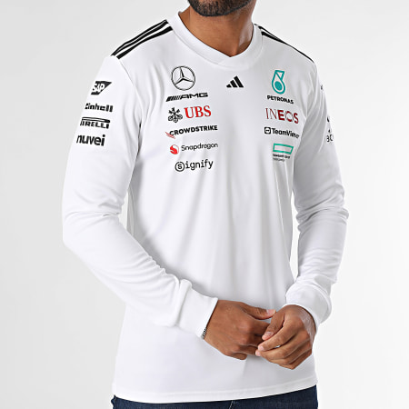 Adidas Sportswear - Tee Shirt Manches Longues A Bandes Mercedes AMG JX5801 Blanc