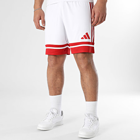 Adidas Sportswear - Short Jogging A Bandes Squa25 JH3404 Blanc Rouge